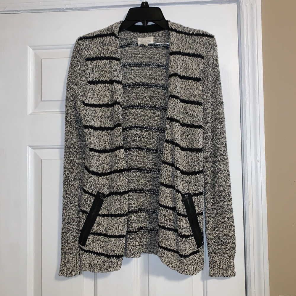 Lou & Grey Striped Sweater Cardigan zippers